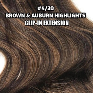 Clip-ins 100% Human hair Brown and Auburn Highlights Hand-made Clip-in hair extensions