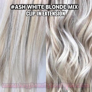 100% Human hair Ash White Blonde Mix Hand-made Clip-in hair extensions