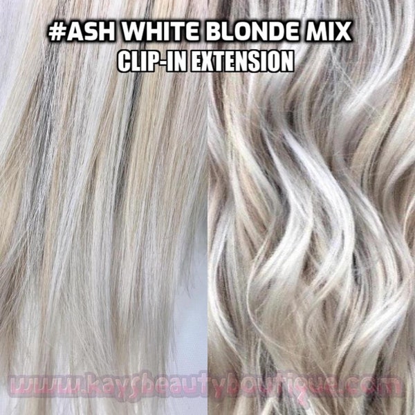 100% Human hair Ash White Blonde Mix Hand-made Clip-in hair extensions