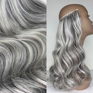 WIRE halo extensions Salt&Pepper 100% Human Hair Hand-made