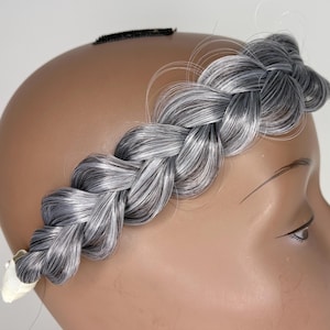 WIDE Braided Headband Gray Silver Salt and Pepper