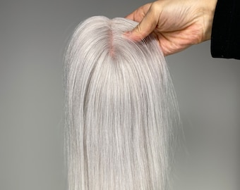 Hair Toppers Mono 100% Virgin Remy Hair Light Silver A-12"