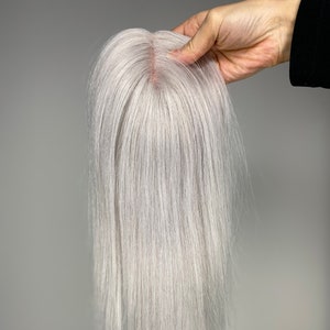 100% Remy Virgin Human hair topper in Light Silver color(Icy White)
12" length and 120% density/Mono base