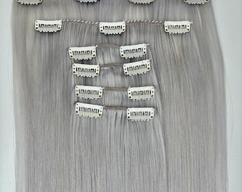 Clip-ins White Light Silver Gray Icy White 100% Human hair Hand-made clip in extension