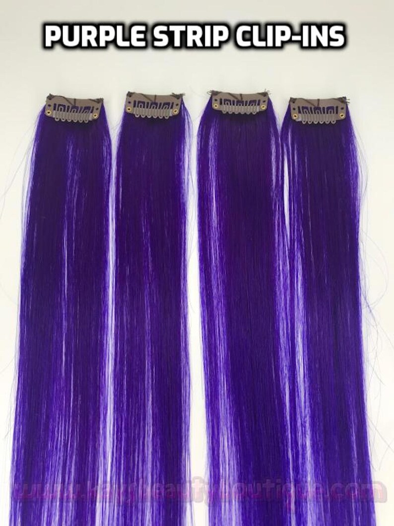 100 Human Hair Bright Purple Strip Clipin Extension 16 Etsy Canada