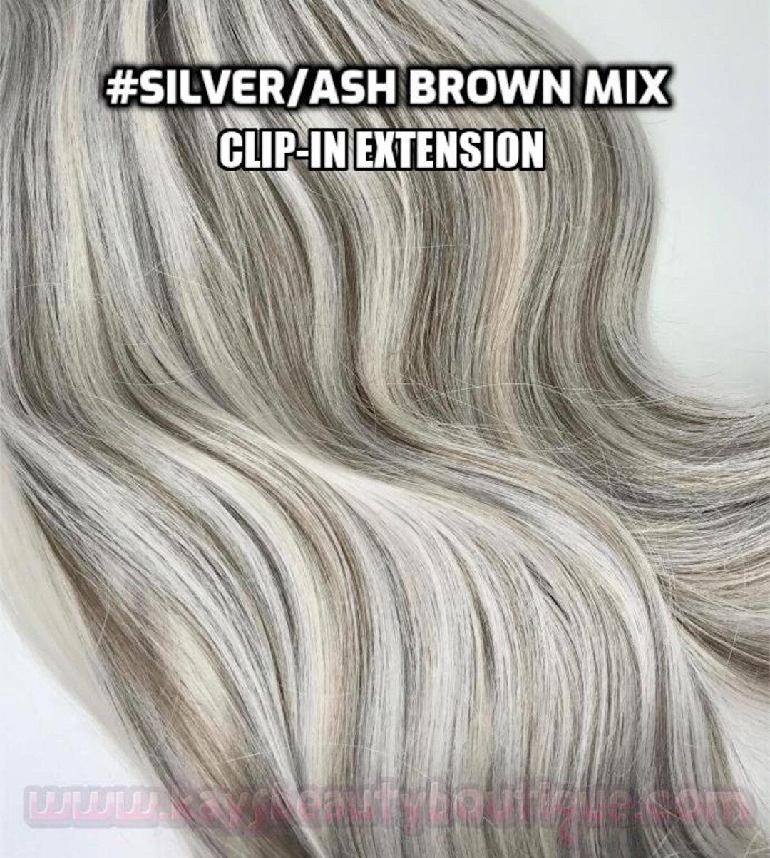 100 Human Hair Silver/ash Brown Mix Handmade Clipin Hair Extensions