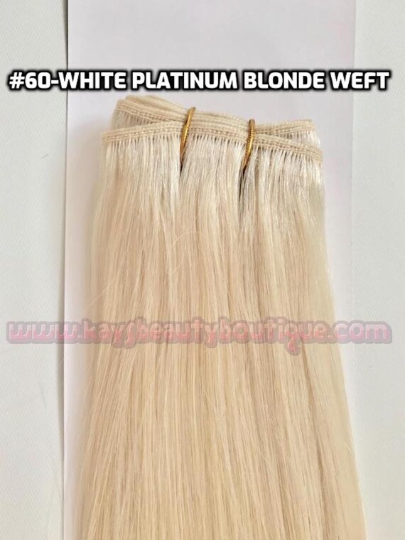 White Platinum Blonde Weft Weaving 100 Remy Human Hair 60 Etsy