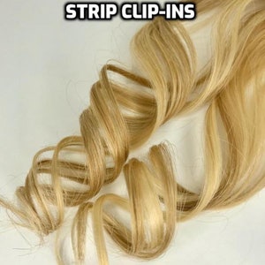 100% Human Hair Golden Blonde Mix Highlights Strip Clip-in extension streaks 1pc image 2