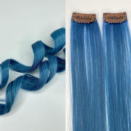 Bright Turquoise Teal Strip Clip-ins 100% Human Hair Streaks  display picture 1