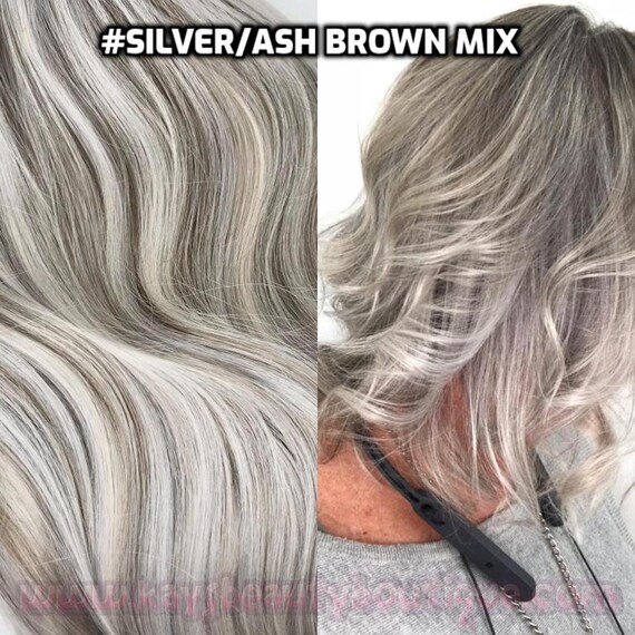 100 Human Hair Halo Silver Gray Ash Brown Mix Flip In Halo Style Extension Hand Made