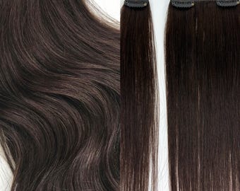 14” Dark Brown 100% Human Hair Color #2 Clip in Extensions  display picture 3