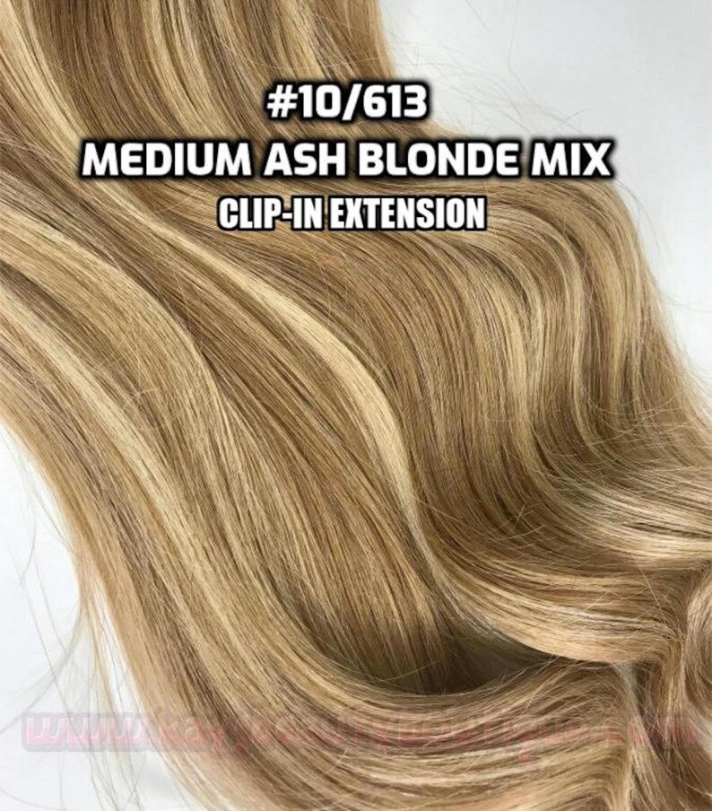 Clip-ins 100% Human hair Medium Ash Blonde Mix Hand-made Clip-in hair extensions image 1