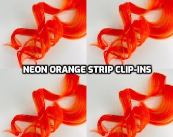 100% Human Hair Neon Orange Strip Clip-in extensions streaks 1pc