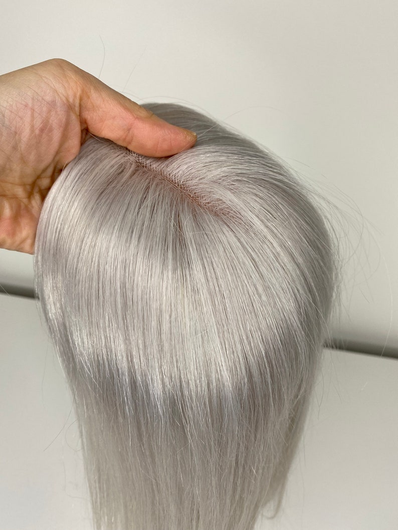 Hair Toppers Light Silver Mono 100% Virgin Remy Hair image 4