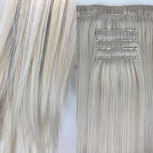 クリップイン アッシュ ホワイト ブロンド ミックス 100% 人毛 クリップイン ヘアエクステンション ハンドメイド