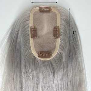 Hair Toppers Light Silver Mono 100% Virgin Remy Hair image 6