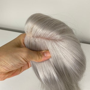 Hair Toppers Light Silver Mono 100% Virgin Remy Hair image 8