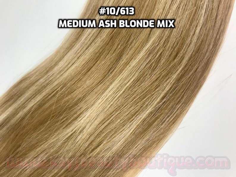 Clip-ins 100% Human hair Medium Ash Blonde Mix Hand-made Clip-in hair extensions image 2