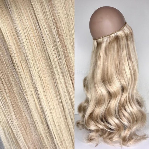 18” Natural Ash Blonde 100% Human Hair Halo Amazon.com : Benehair Halo Blonde Hair Extensions Real Human  main image 3