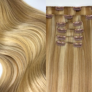 Clip-ins Natural Golden Blonde Mix 100% Human hair Clip-in hair extensions Hand-made