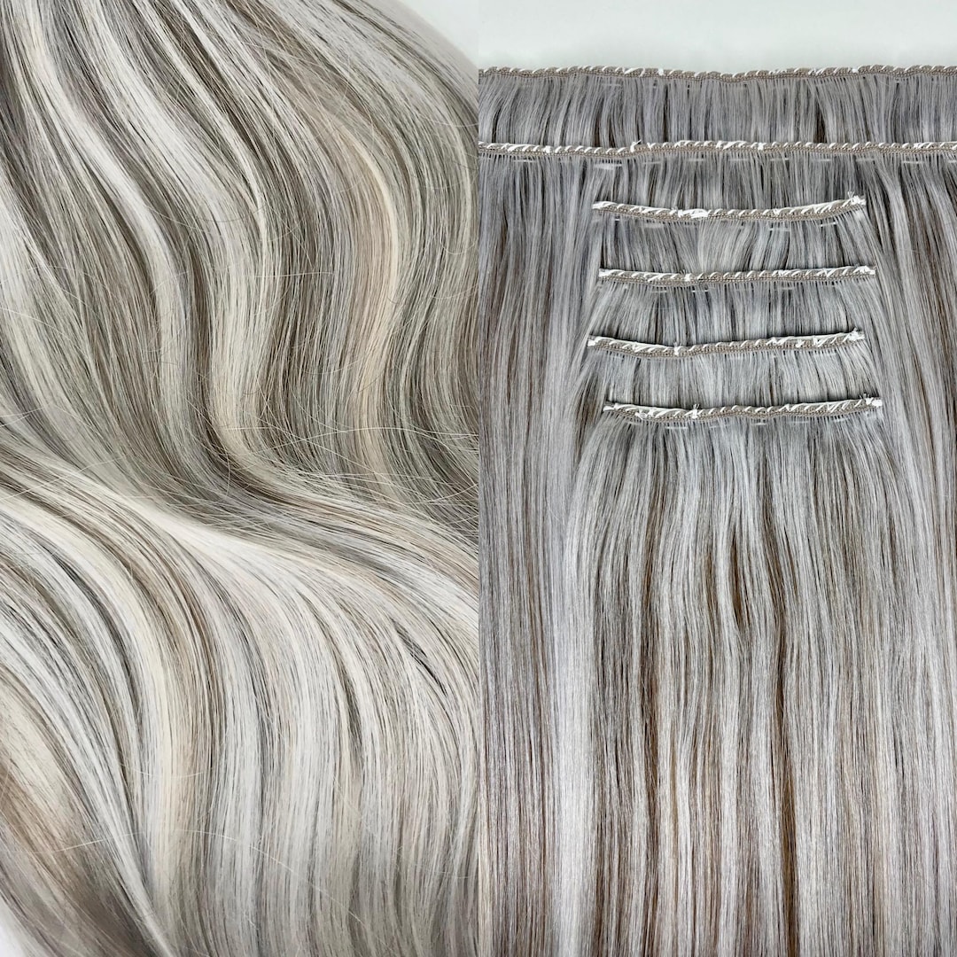 Clip-ins Silver and Ash Brown Mix Hand-made 100% Clip-in Hair
