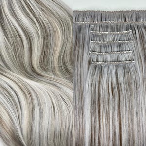Clip-ins Silver and Ash Brown Mix Hand-made 100% Clip-in hair extensions
