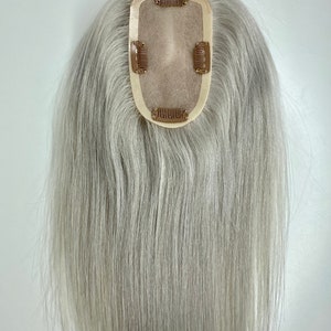 Hair Toppers Light Silver Mono 100% Virgin Remy Hair image 5