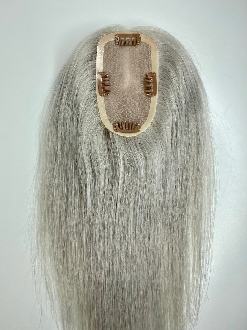 Hair Toppers Light Silver Mono 100% Virgin Remy Hair image 5