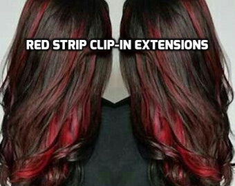 100% Human Hair Bright Red Strip Clip-in extensions streaks 1pc