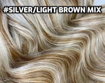 100% Human Hair WIRE extension Hand-made Silver Light Brown Mix