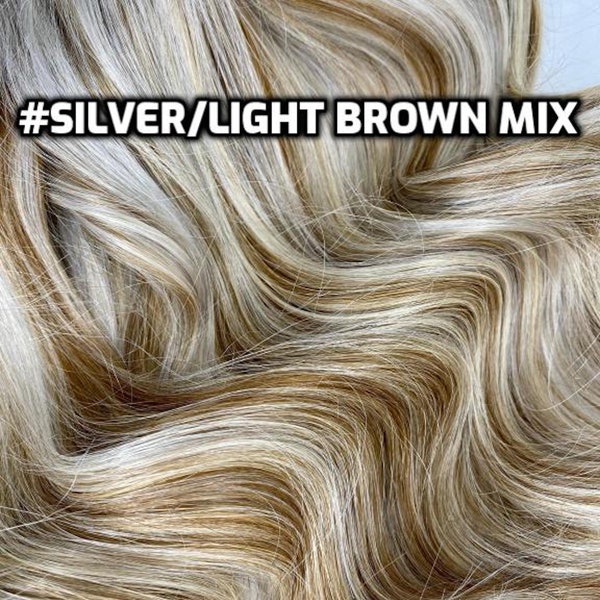 100% Human Hair WIRE extension Hand-made Silver Light Brown Mix