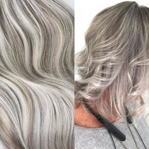 WIRE halo extensions Silver and Ash Brown mix 100% Human Hair Hand-made