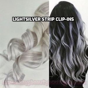100% Human Hair White Silver Gray Platinum Blonde Strip Clip-in extensions streaks 1pc