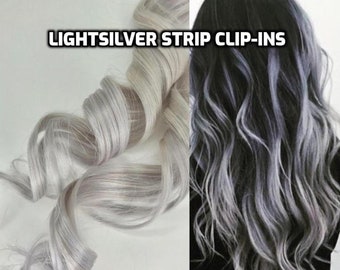 100% Human Hair White Silver Gray Platinum Blonde Strip Clip-in extensions streaks 1pc