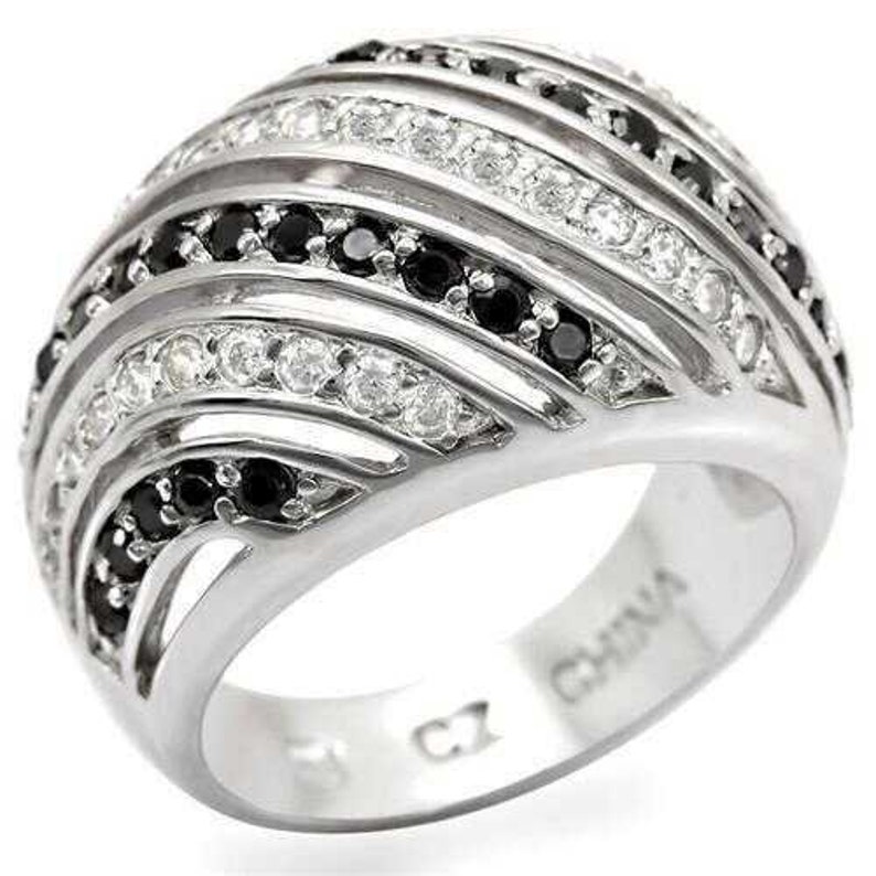 Los479-925 Sterling Silver Ring Rhodium Women Aaa Grade Cz Black Diamond A874-los479