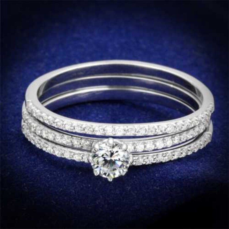 Ts347-925 Sterling Silver Ring Rhodium Women Aaa Grade Cz Clear A874-ts347