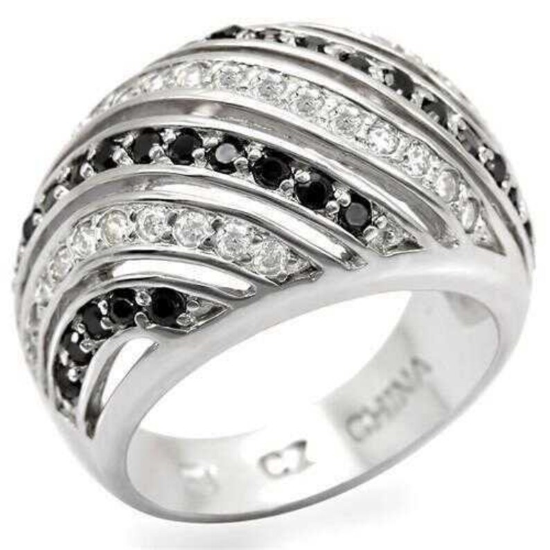 Los479-925 Sterling Silver Ring Rhodium Women Aaa Grade Cz Black Diamond A874-los479