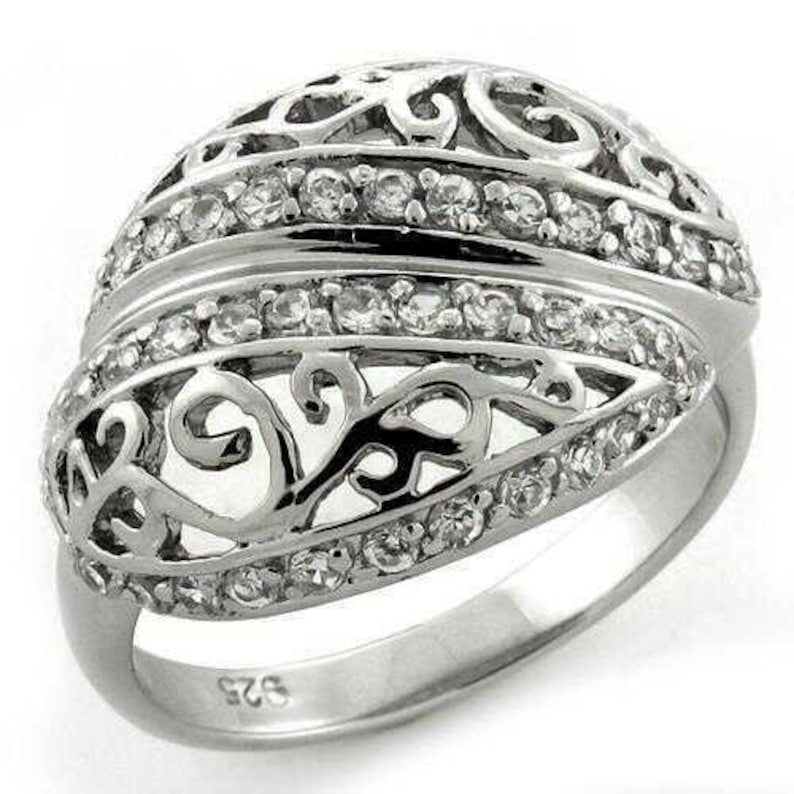 Loas1174-925 Sterling Silver Ring Rhodium Women Aaa Grade Cz Clear A874-loas1174