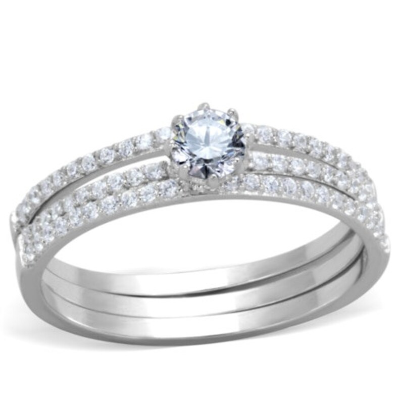 Ts347-925 Sterling Silver Ring Rhodium Women Aaa Grade Cz Clear A874-ts347