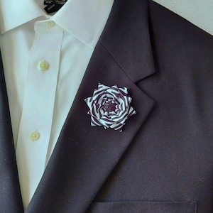 Black and White Zebra Print Flower Lapel Pin - Men&#39;s Brooch Boutonniere Suit Accessory.