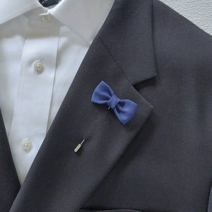 Navy Blue Lapel Bow Tie Pin for a Men - Brooch Boutonniere Suit Accessory.