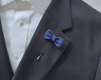 Navy Blue Lapel Bow Tie Pin for a Men - Brooch Boutonniere Suit Accessory.