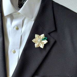 Ivory Satin Flower Lapel Pin - Jacket Boutonniere