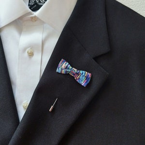 Rainbow Blue Lapel Bow Tie Pin Brooch -  Men's Brooch Suit Accessories.