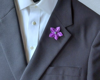 Men's Purple Flower Lapel Pin - Stylish Suit Brooch Boutonniere for Fashion Forward Men.