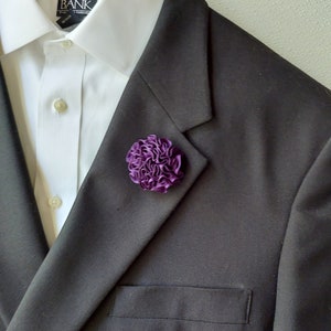 Purple Carnation Lapel Pin - Flower Boutonniere Brooch for Men's Suits.