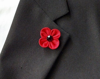 Red Poppy Lapel Pin - Flower Pin Brooch for Men's Suit.
