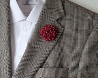 Burgundy Red Carnation Lapel Pin - Flower Brooch Boutonniere for Men's Suit Accessories.