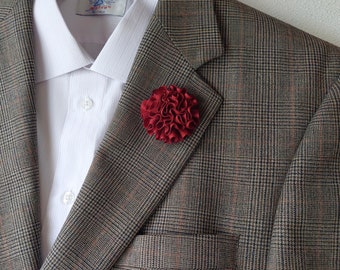 Burgundy Red Carnation Lapel Pin - Flower Brooch Boutonniere for Men's Suit Accessories.