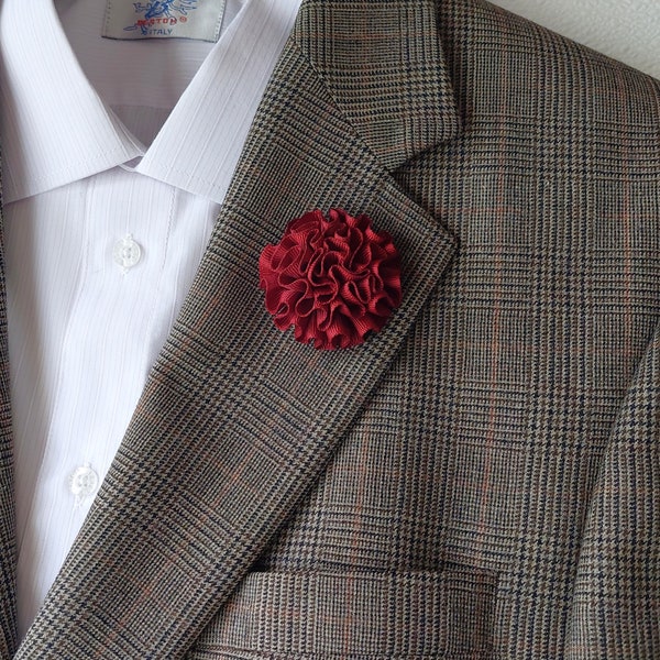 Burgundy Red Carnation Lapel Pin - Flower Brooch Boutonniere for Men's Suit Accessories.